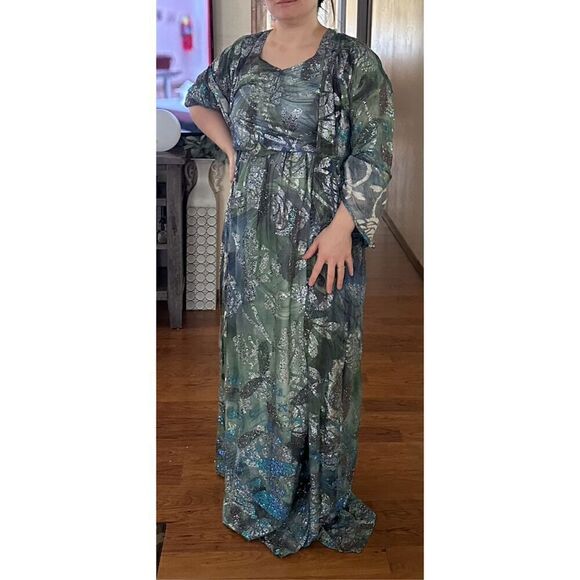 Bejeweled glitter embellished floor length maxi dress & duster jacket set - Picture 2 of 16